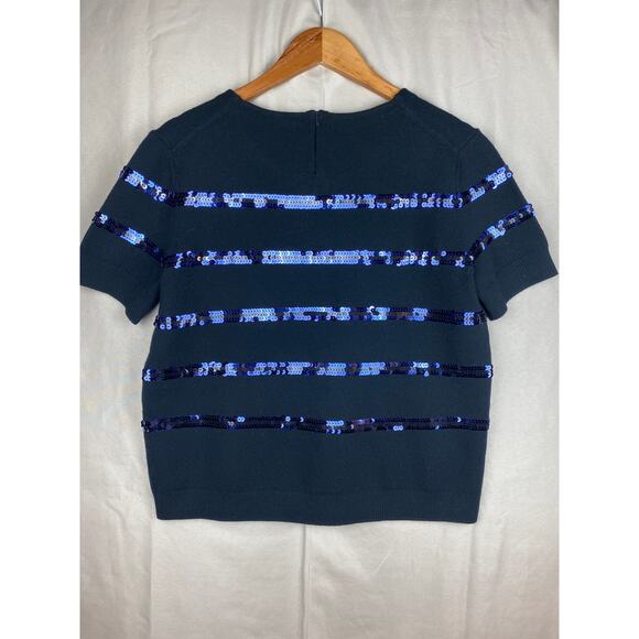 Womens Tory Burch Sequins Stripe Short Sleeve Sweater size Large Wool Blend - Picture 8 of 9
